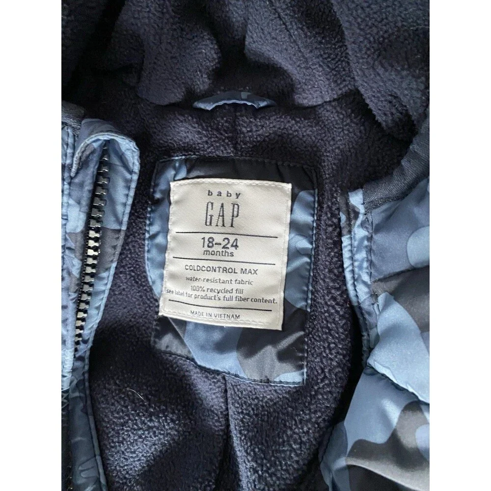 Baby Gap ColdControl Max Snowsuit 18-24 Months Blue Camo Dinosaur Puffer Bunting